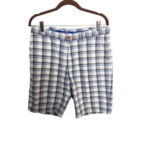 Tommy Bahama Plaid Golf Shorts Men's 32 Blue Gray White Stretch Performance
